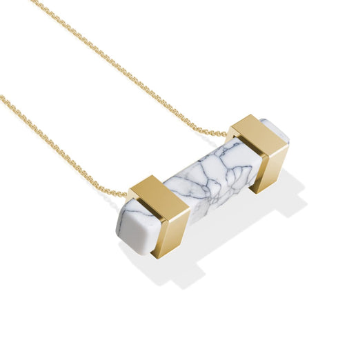 Howlite | Or | Collier barre de pierres précieuses